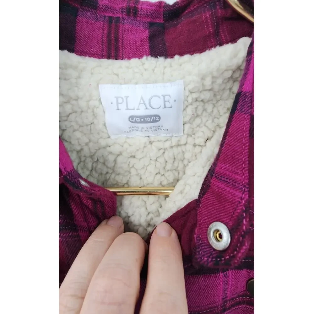 New NWT The‎ Childrens Place Girls Sherpa Lined Plaid Flannel Size large 10-12